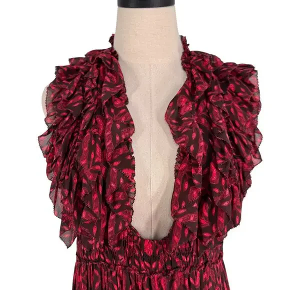 Ulla Johnson Adelina Gown Red Black Silk Maxi Dress Formal Wedding Guest Size 6 - Picture 4 of 16